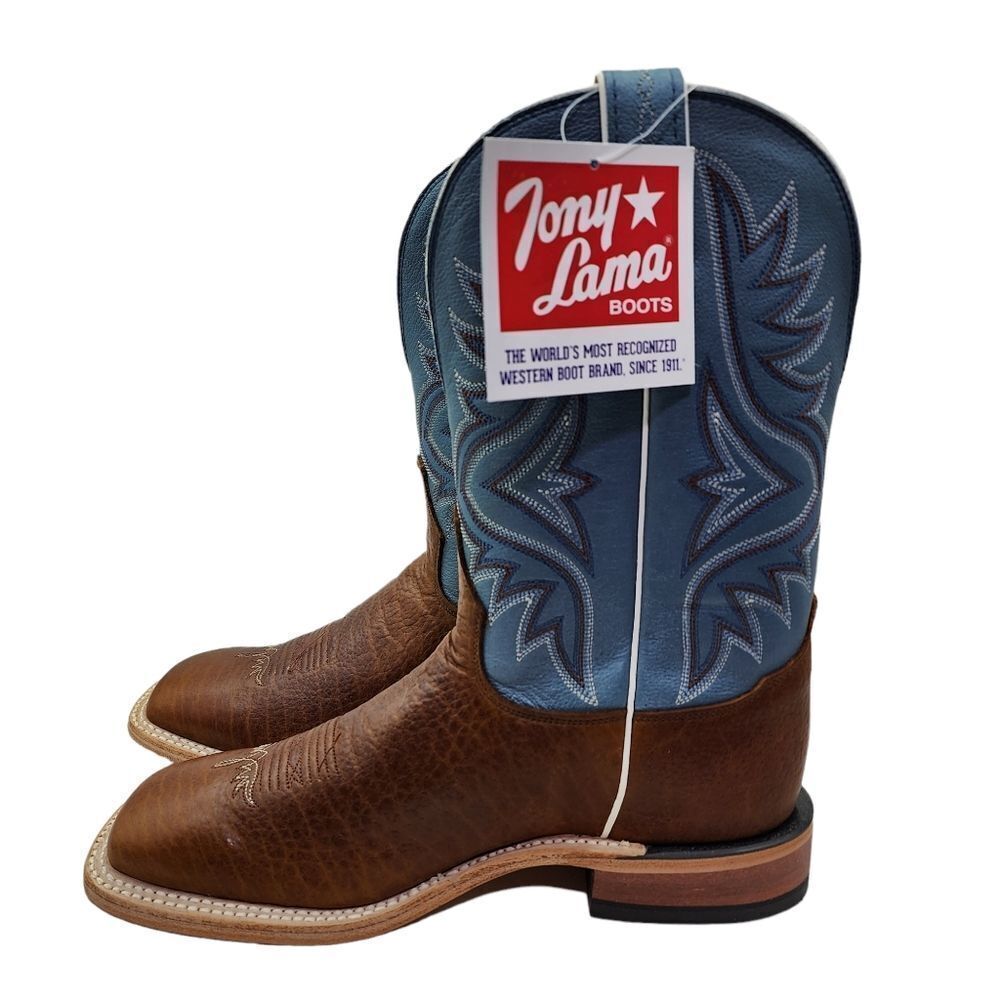 Tony Lama Men's Avett Pecan Bison Baltic Blue Cimmarron Top Western Boot - 8.5 D - Picture 3 of 10